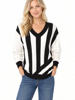 Robert Rodriguez 100% Wool Striped V-Neck Sweater Size Medium
